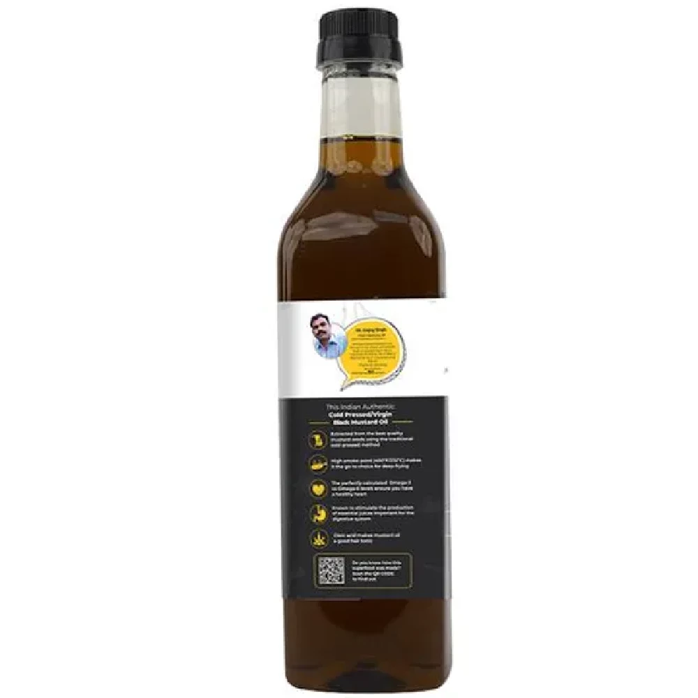 Anveshan Wood Cold Pressed Kachi Ghani Black Mustard Cooking Oil, 1 L Plastic Bottle-2.webp